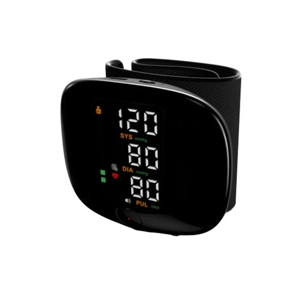 Digital Wrist Blood Pressure Monitor with Heart Rate Tracking and Smart Touch LCD Screen