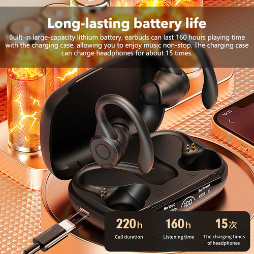Bluetooth Headset 5.3 Wireless Earbuds with Earhooks，Wireless Earbuds Sport